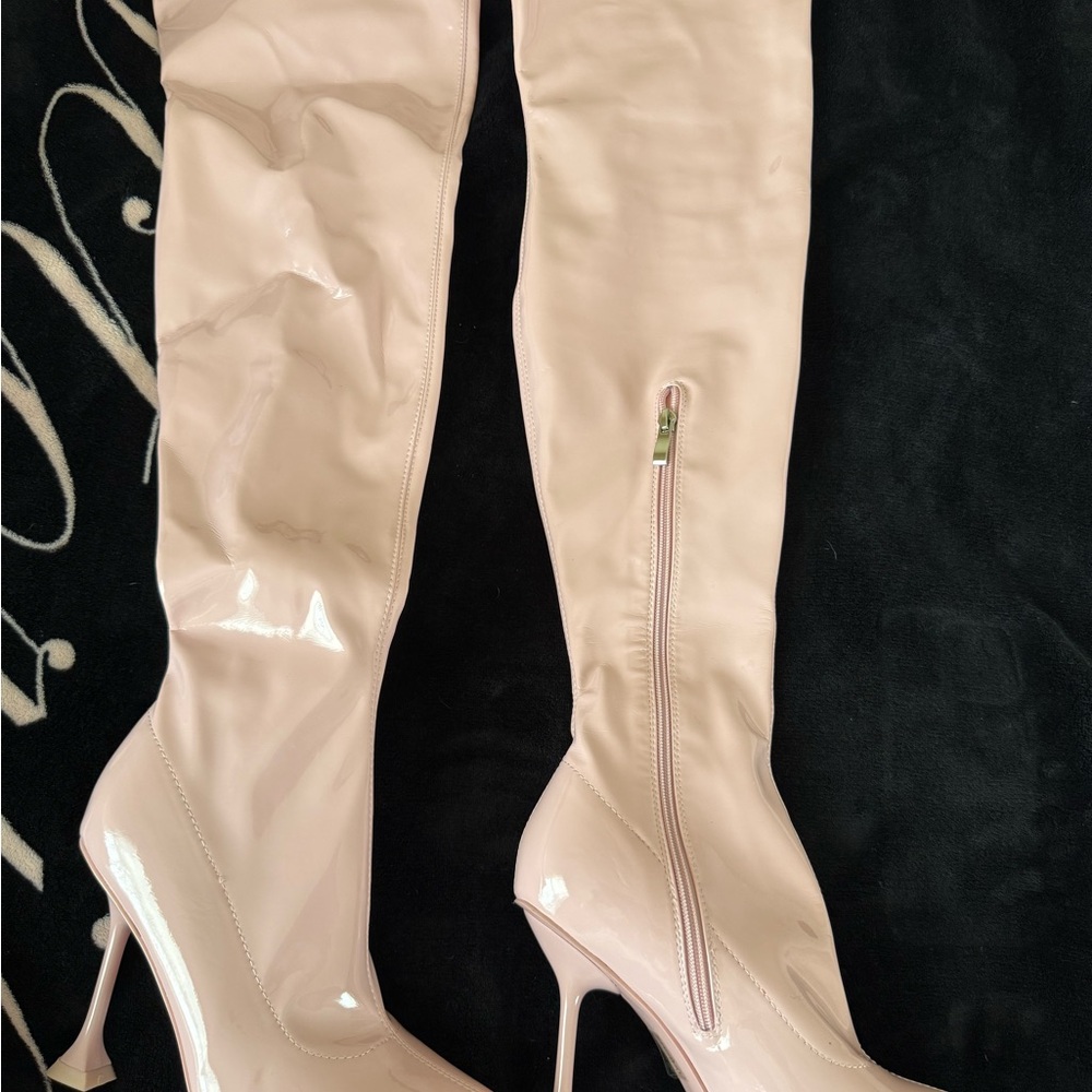 Sexy Baby Pink Patent Leather Knee-High Boots